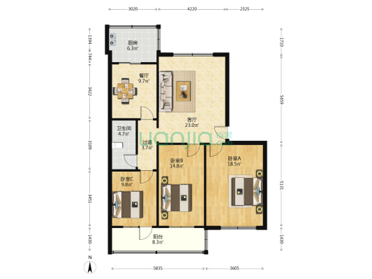 吉华里(蓟州) 3室2厅1卫 139平方