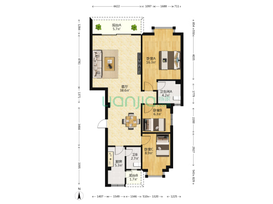 高登花苑 3室1厅2卫 108平方