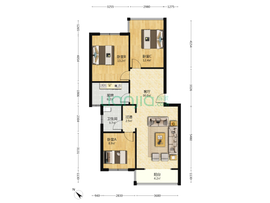 同馨苑 3室1厅1卫 95平方