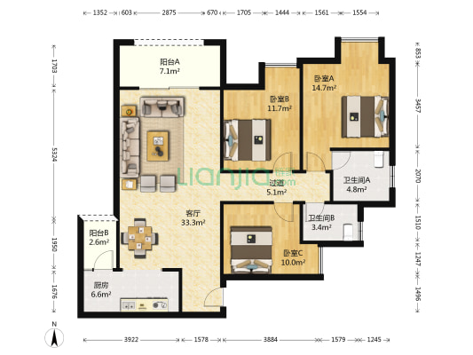 秀湖鹭岛 3室1厅2卫 113平方