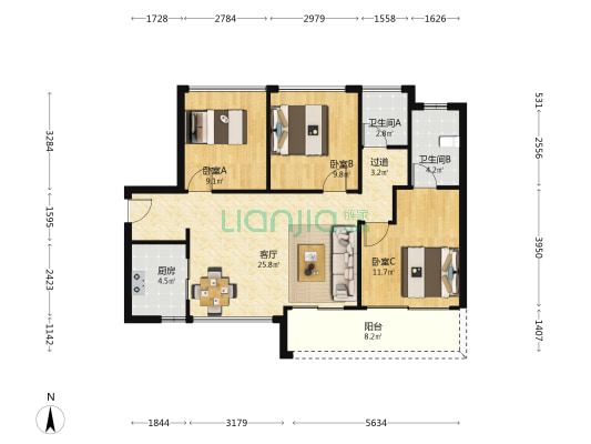 深铁璟城 3室1厅2卫 100平方