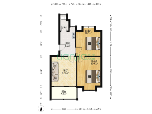 湖南省木偶皮影艺术剧团宿舍 2室1厅1卫 57平方