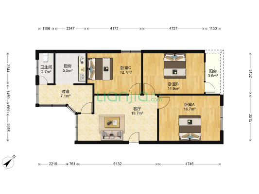 邮电家园 3室1厅1卫 90平方