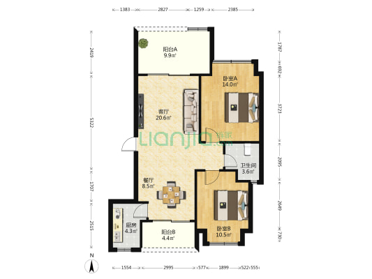 海棠湾六和悦城 2室2厅1卫 86平方