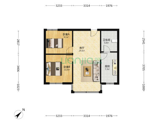 江建村 2室1厅1卫 70平方