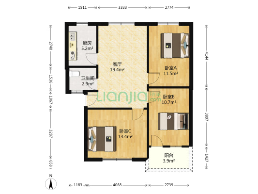 民政局家属楼院 3室1厅1卫 86平方