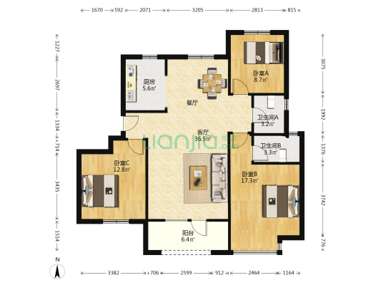 半岛城邦（南苑） 3室1厅2卫 123平方