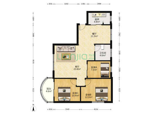 金龙大厦 3室2厅1卫 101平方