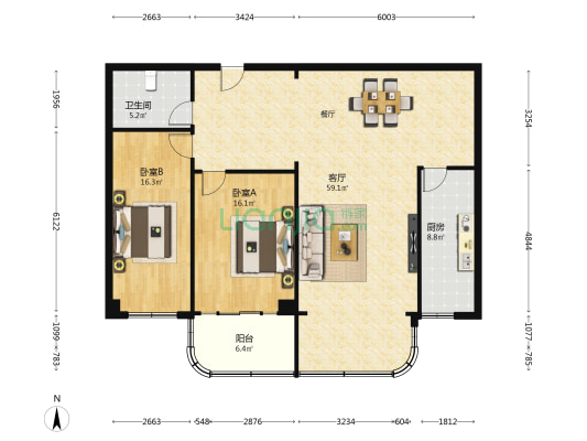 城市花园 2室1厅1卫 146平方