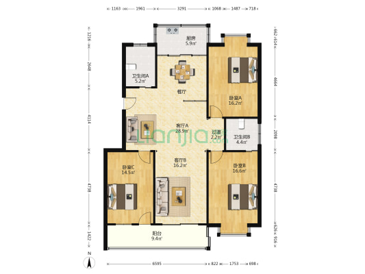 芙蓉路商住楼 3室2厅2卫 145平方