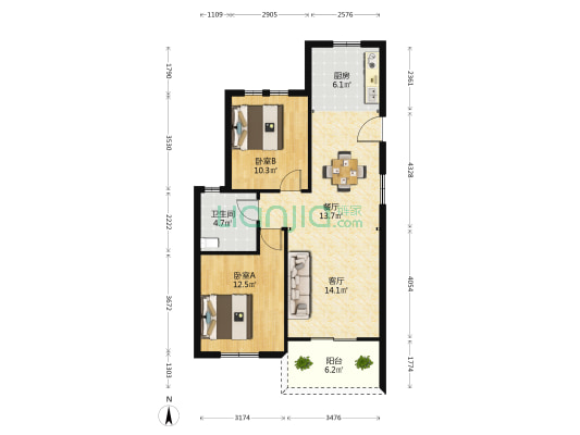 贤桥家园 2室2厅1卫 86平方