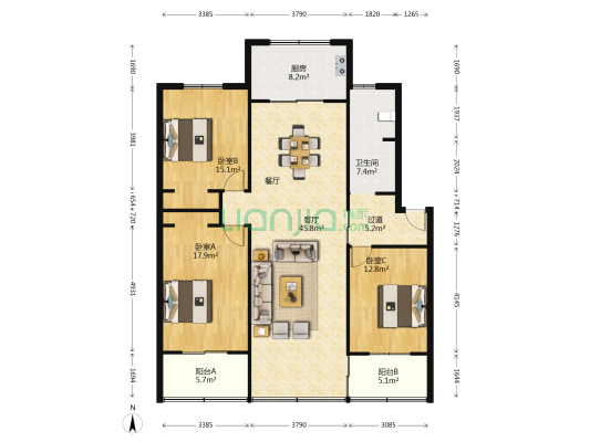 省会计学校北家属院 3室1厅1卫 134平方