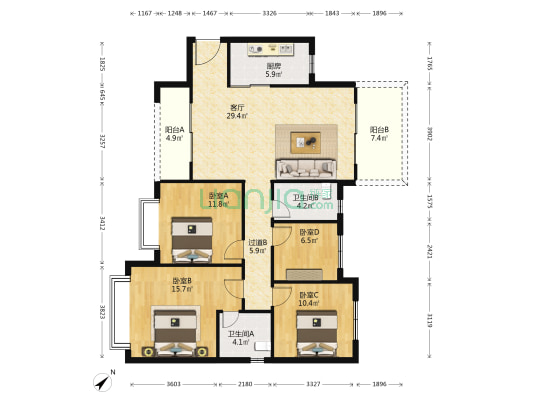 恒大金碧天下三期 4室1厅2卫 135平方