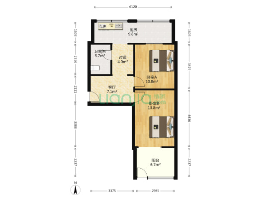 园林局宿舍 2室1厅1卫 50平方