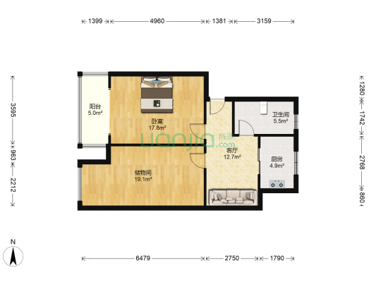 翡翠家园西区 1室1厅1卫 117平方