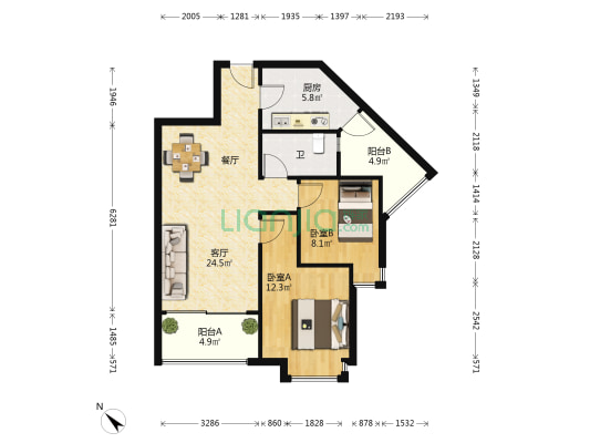 横琴新家园 2室1厅1卫 78平方