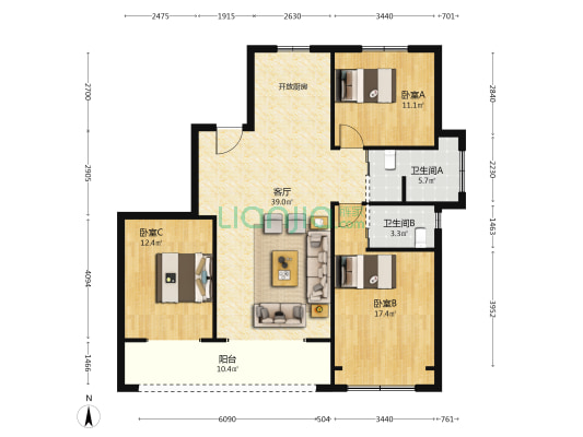 佳和星河湾 3室1厅2卫 121平方