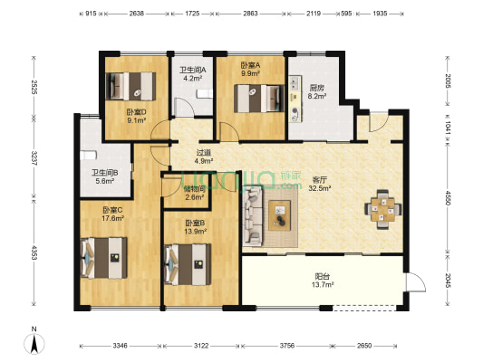 紫樾府 4室1厅2卫 129平方