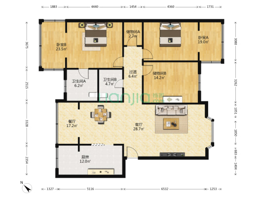 金盾路35号 2室2厅2卫 145平方