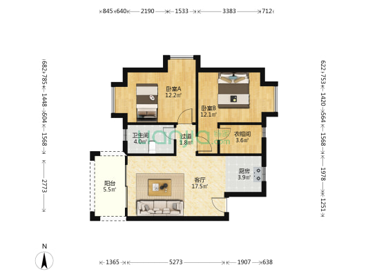 滨江壹号 2室1厅1卫 84平方