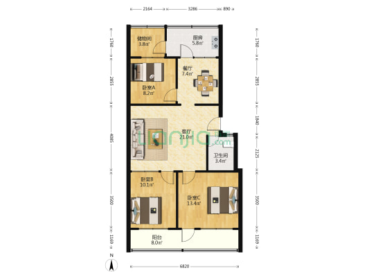 环保局宿舍 3室2厅1卫 89平方