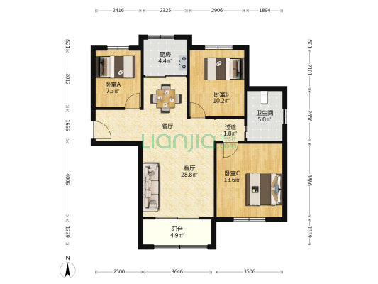 世茂海滨花园南一区 3室1厅1卫 105平方