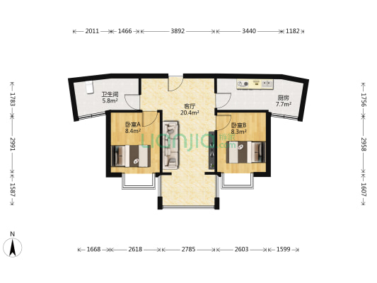 福城西苑 2室1厅1卫 60平方