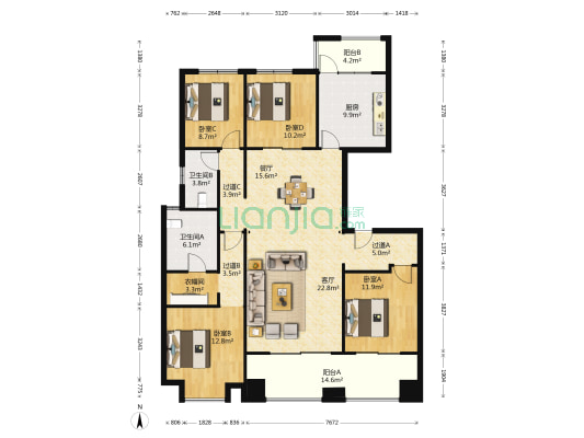 中海城屿墅 4室2厅2卫 156平方