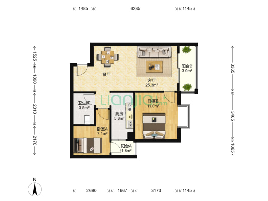 润城 2室1厅1卫 74平方