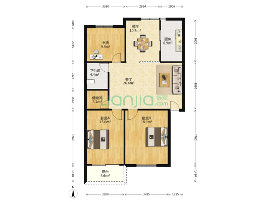 鱼鳞浃一组团 3室2厅1卫 112平方