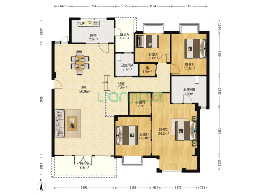 春天花园 4室1厅2卫 176平方