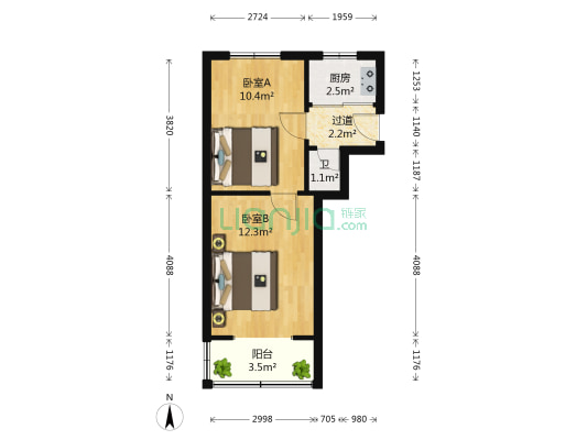 团岛三路小区 2室0厅1卫 43平方