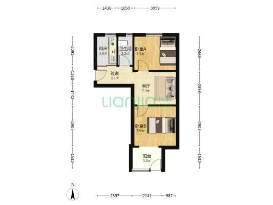 中煤一建机厂北院 2室1厅1卫 43平方