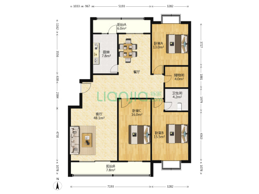 五洲花园 3室1厅1卫 151平方