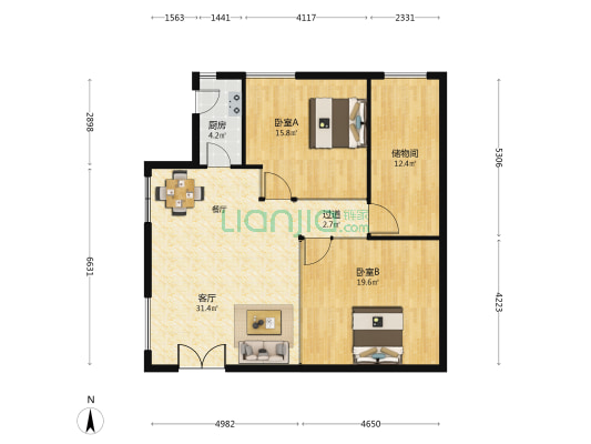 亚星时代广场 2室1厅0卫 133平方