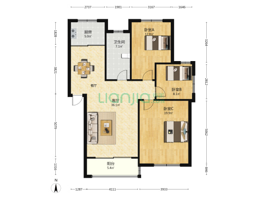 润景嘉园 3室1厅1卫 111平方