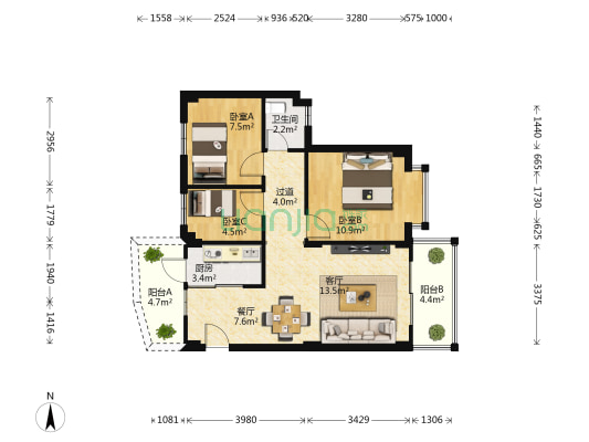 居安苑 3室2厅1卫 75平方