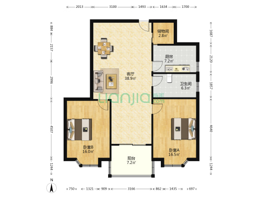 嘉宏紫薇园 2室1厅1卫 122平方