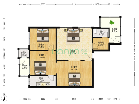 奉化道 3室1厅2卫 118平方