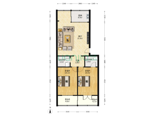 金城关小区 2室1厅2卫 107平方