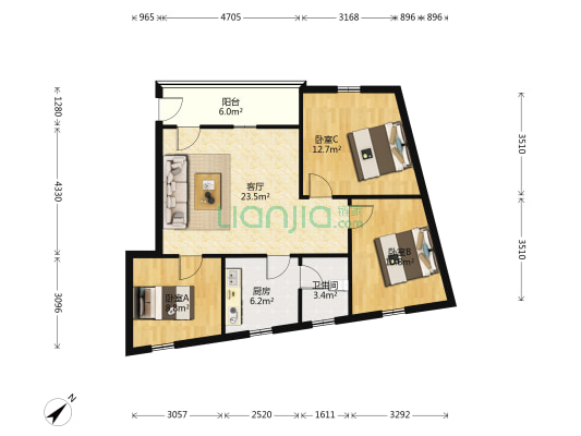 供电公司综合楼 3室1厅1卫 78平方