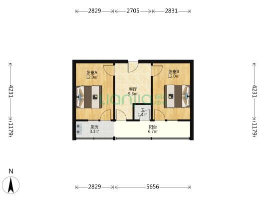 建国东路9号 2室1厅1卫 51平方