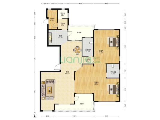 暨阳湖皇冠 2室1厅2卫 257平方