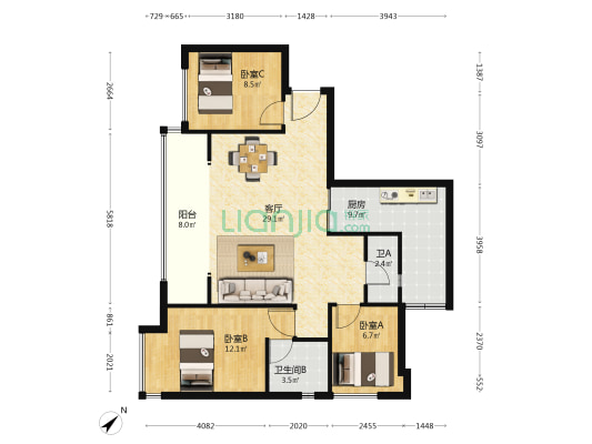 重庆中交城 3室1厅2卫 99平方