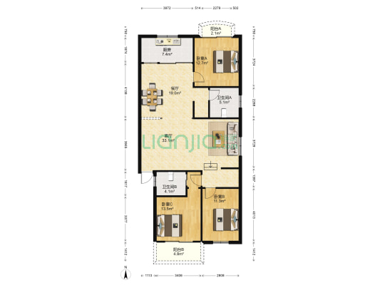 四季植物花园 3室2厅2卫 133平方