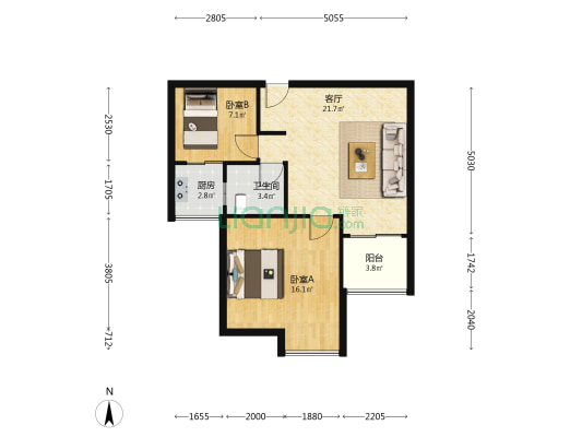 大丁佳苑北区 2室1厅1卫 73平方