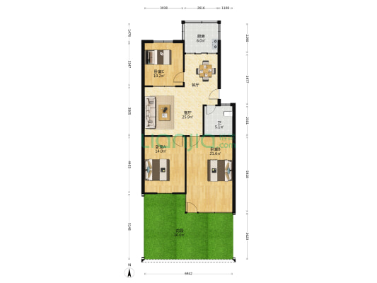 三园小区 3室1厅1卫 90平方