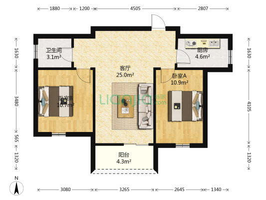 博能信江府 2室1厅1卫 88平方