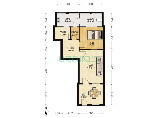 运输公司家属院 1室2厅1卫 51平方
