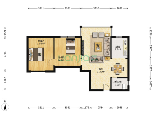 天和苑 2室1厅1卫 96平方